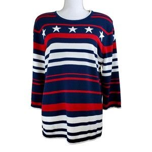 C.J. Banks Women’s Patriotic USA Flag Red/White & Blue Sweater, Size  X (14W)